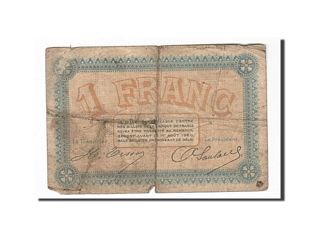 Banknot, Francja, Besançon, 1 Franc, 1915, F(12-15), Pirot:25-13
