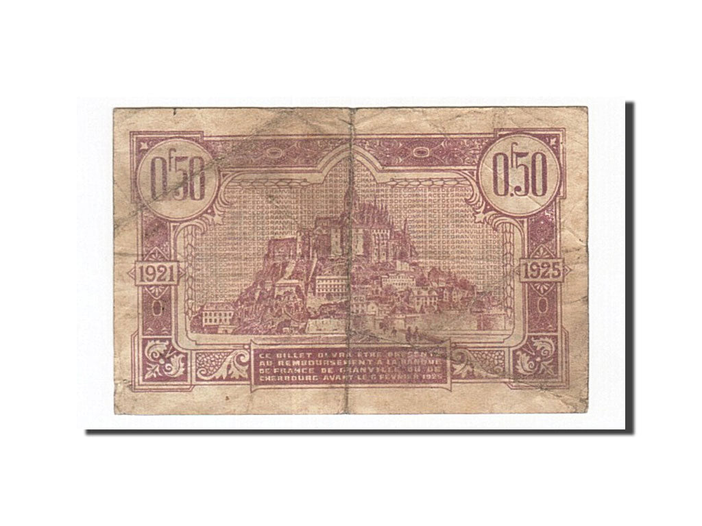 Banconote, Pirot:61-5, MB, Granville et Cherbourg, 50 Centimes, 1921, Francia
