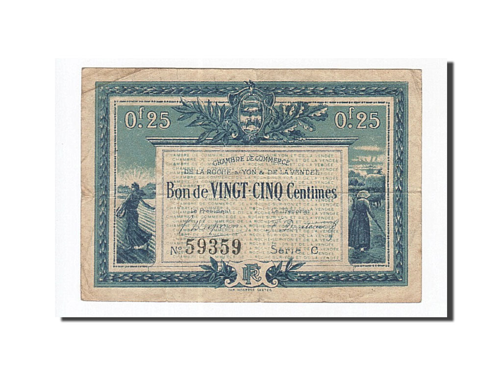 Geldschein, Frankreich, La Roche-sur-Yon, 25 Centimes, 1916, SS, Pirot:65-26