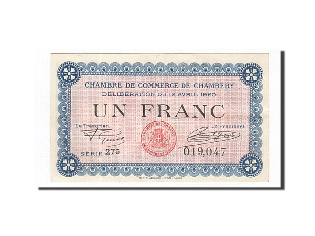 Banconote, Pirot:44-14, SPL, Chambéry, 1 Franc, 1920, Francia