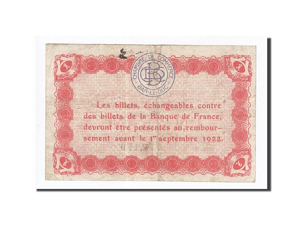 Banknot, Francja, Bar-le-Duc, 1 Franc, 1917, VF(30-35), Pirot:19-15