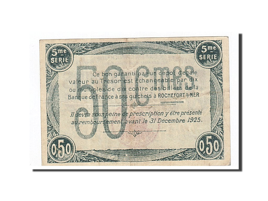 Banconote, Pirot:107-17, BB+, Rochefort-sur-Mer, 50 Centimes, 1920, Francia