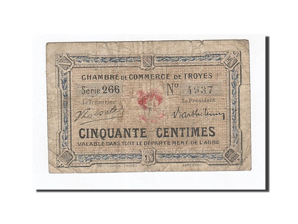 Geldschein, Frankreich, Troyes, 50 Centimes, SGE+, Pirot:124-9