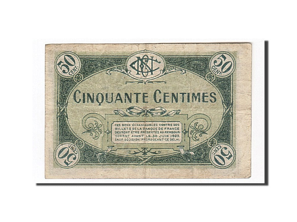 Banconote, Pirot:90-18, MB+, Nevers, 50 Centimes, 1920, Francia