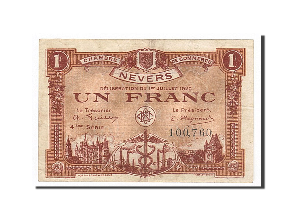 Billete, 1 Franc, Pirot:90-19, 1920, Francia, MBC, Nevers