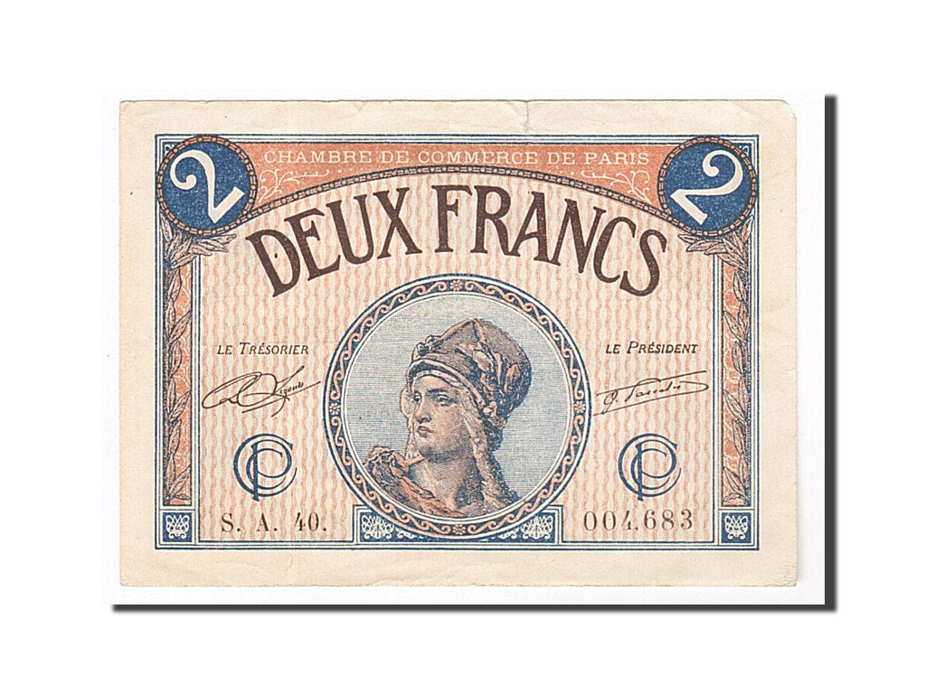 Geldschein, Frankreich, Paris, 2 Francs, 1920, SS+, Pirot:97-28