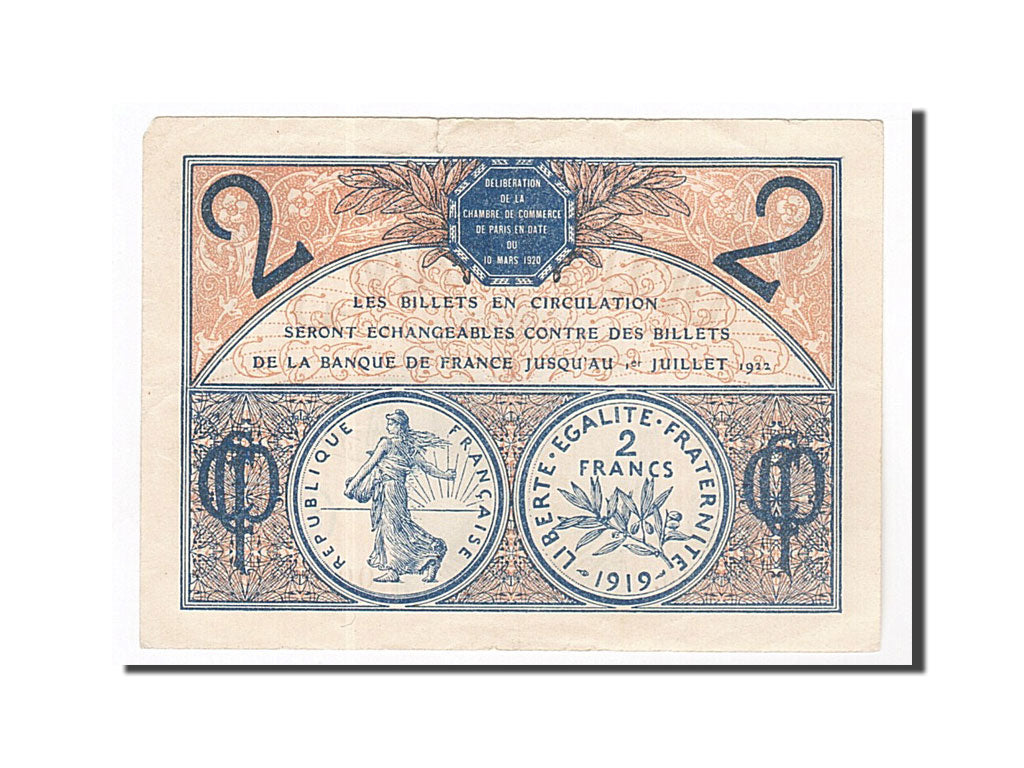 Geldschein, Frankreich, Paris, 2 Francs, 1920, SS+, Pirot:97-28