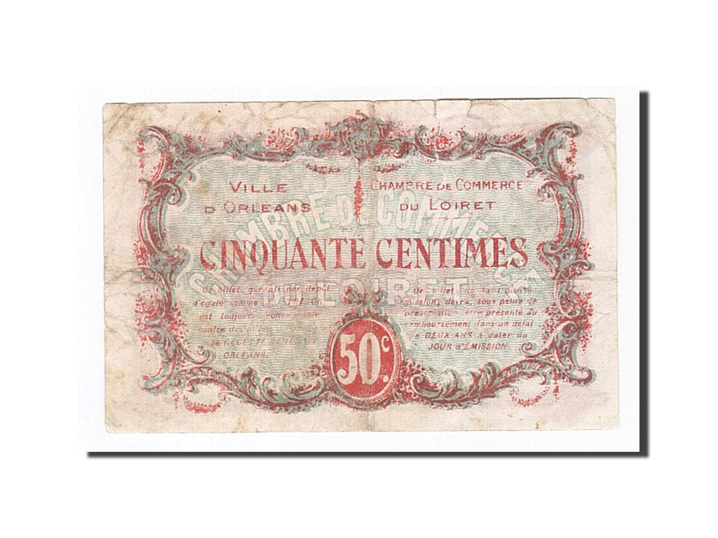 Banknote, Pirot:95-16, 50 Centimes, 1917, France, VF(30-35), Orléans