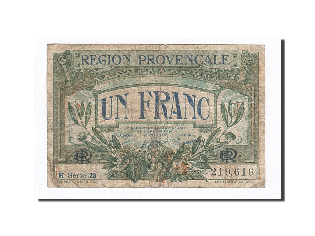 Billet, France, Marseille, 1 Franc, TB, Pirot:102-12