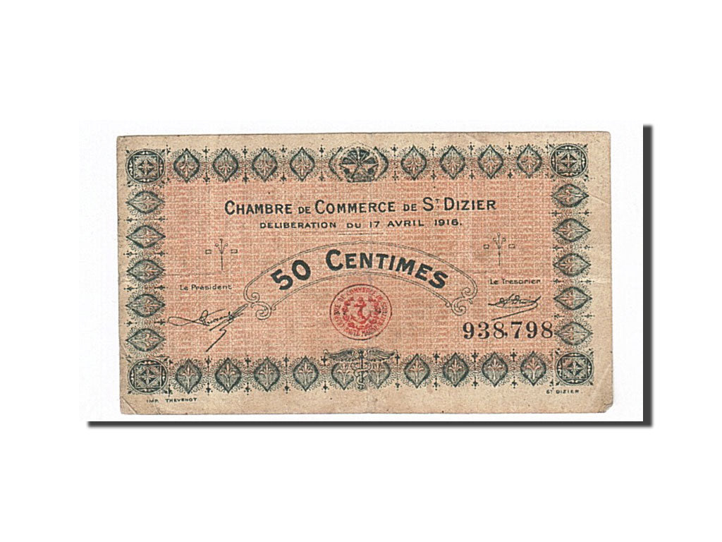 Billete, 50 Centimes, Pirot:113-11, 1916, Francia, BC+, Saint-Dizier