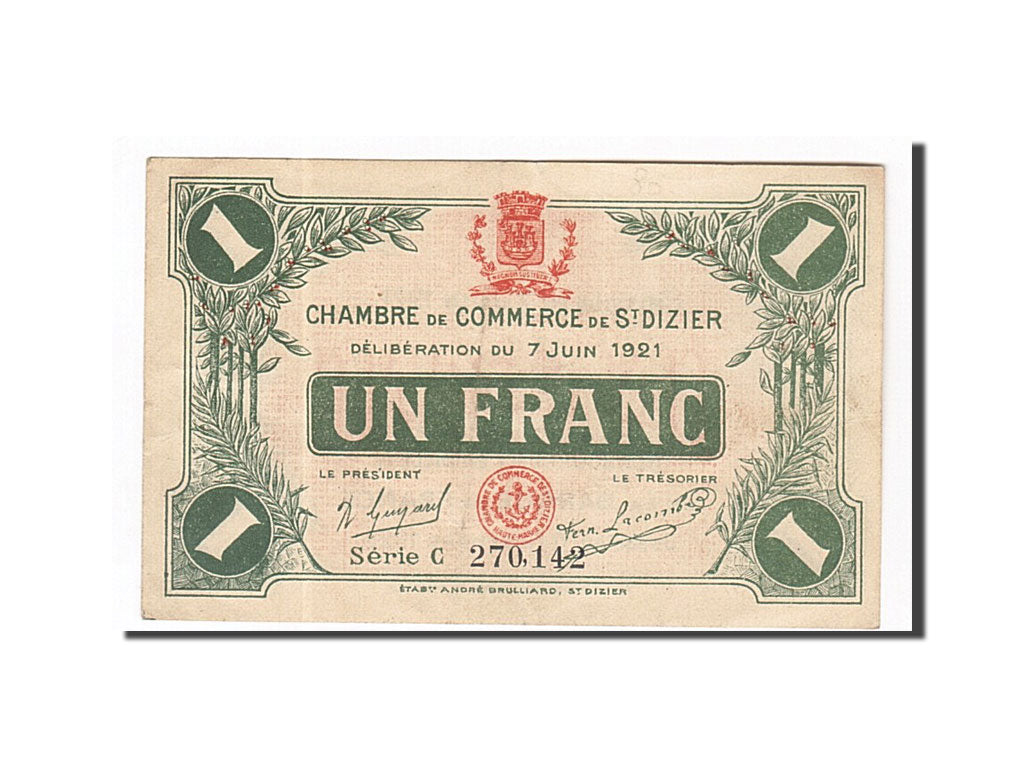 Banknote, Pirot:113-11, 1 Franc, 1921, France, EF(40-45), Saint-Dizier