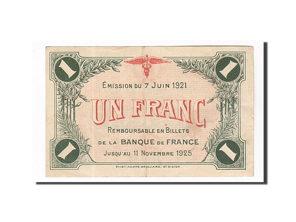 Banknote, Pirot:113-11, 1 Franc, 1921, France, EF(40-45), Saint-Dizier