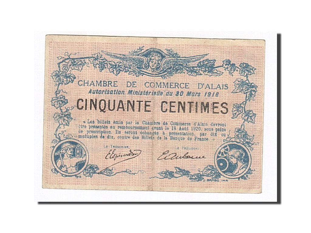 Banknote, Pirot:4-7, 50 Centimes, 1916, France, EF(40-45), Alès