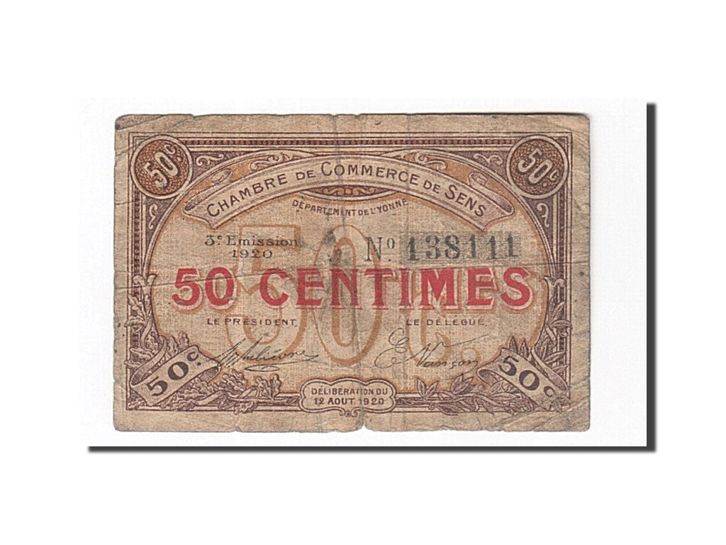Geldschein, Frankreich, Sens, 50 Centimes, 1920, SGE, Pirot:118-10