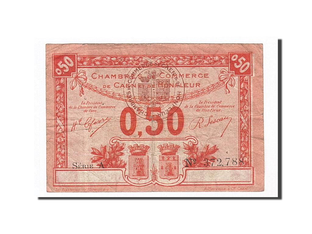 Banknote, Pirot:34-16, 50 Centimes, France, VF(20-25), Caen et Honfleur