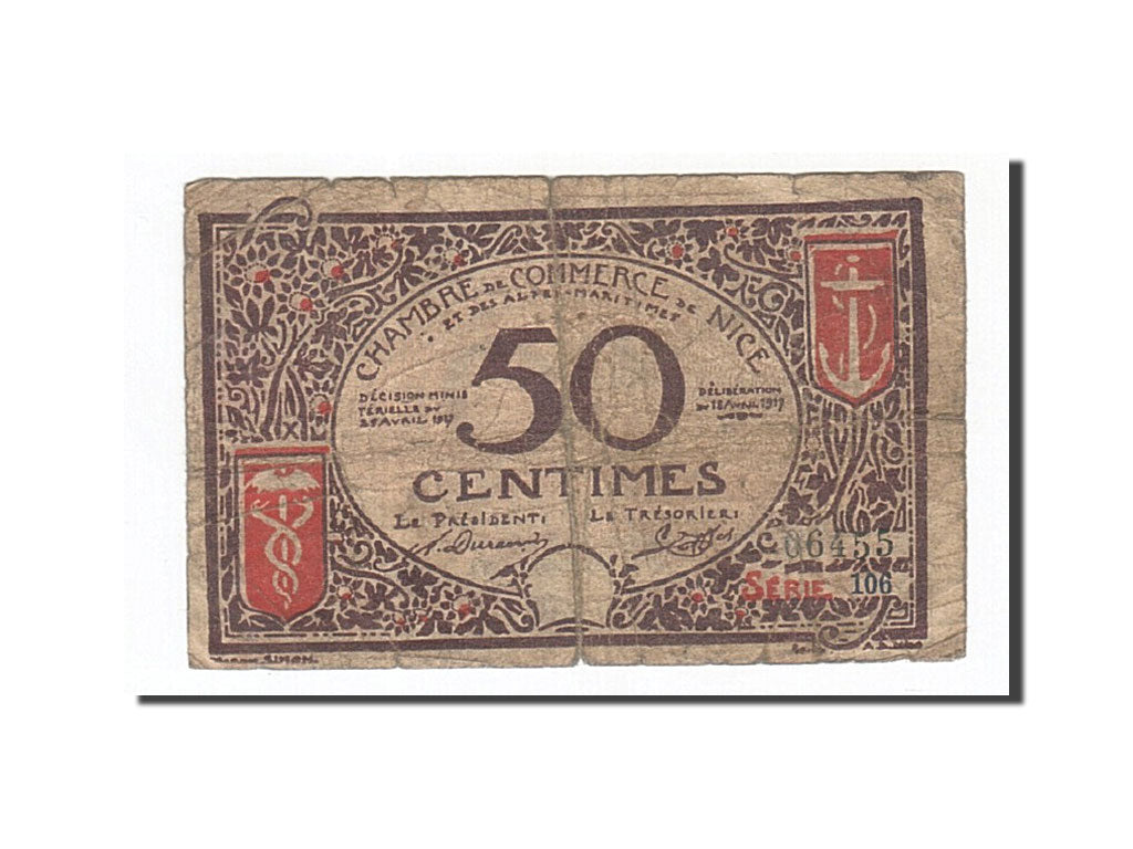 Banknote, Pirot:91-6, 50 Centimes, 1920, France, F(12-15), Nice