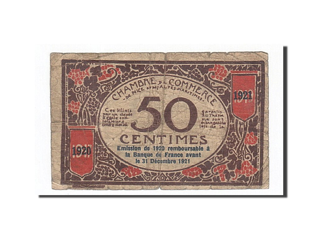 Banknote, Pirot:91-6, 50 Centimes, 1920, France, F(12-15), Nice