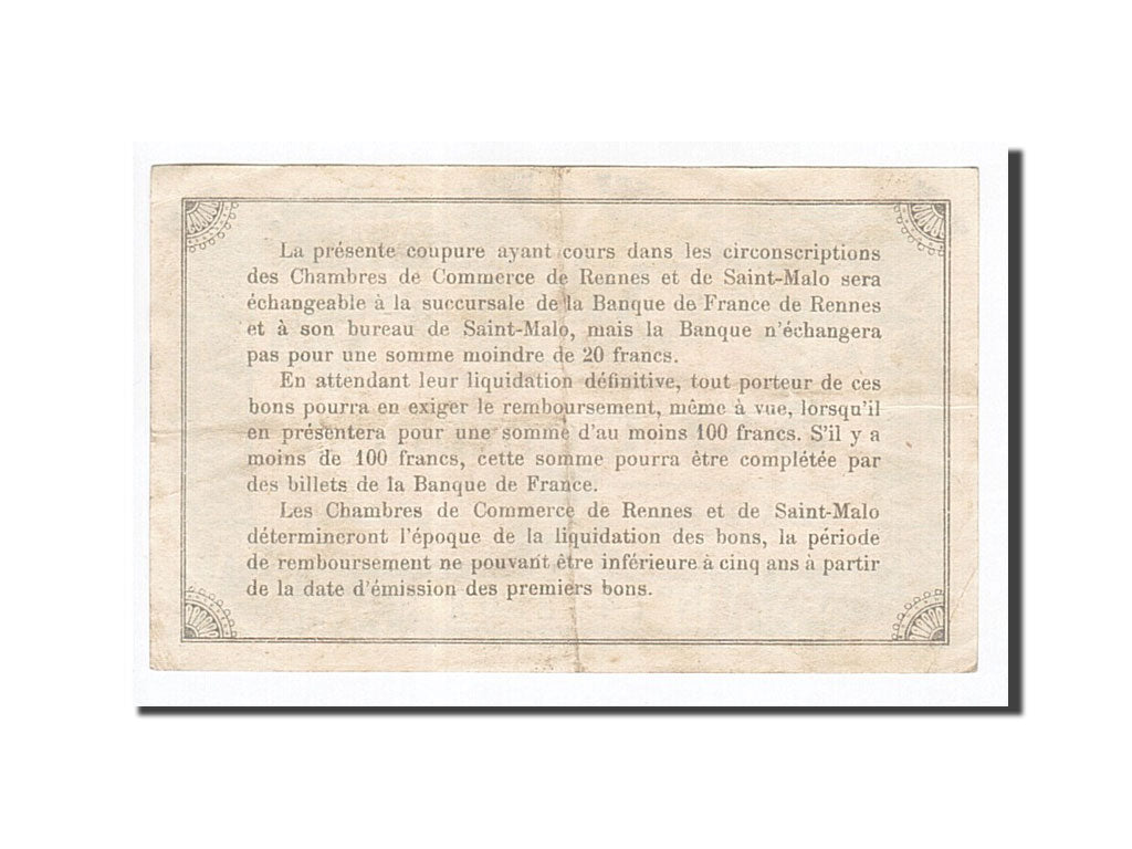 Banknot, Francja, Rennes et Saint-Malo, 50 Centimes, 1915, AU(50-53)