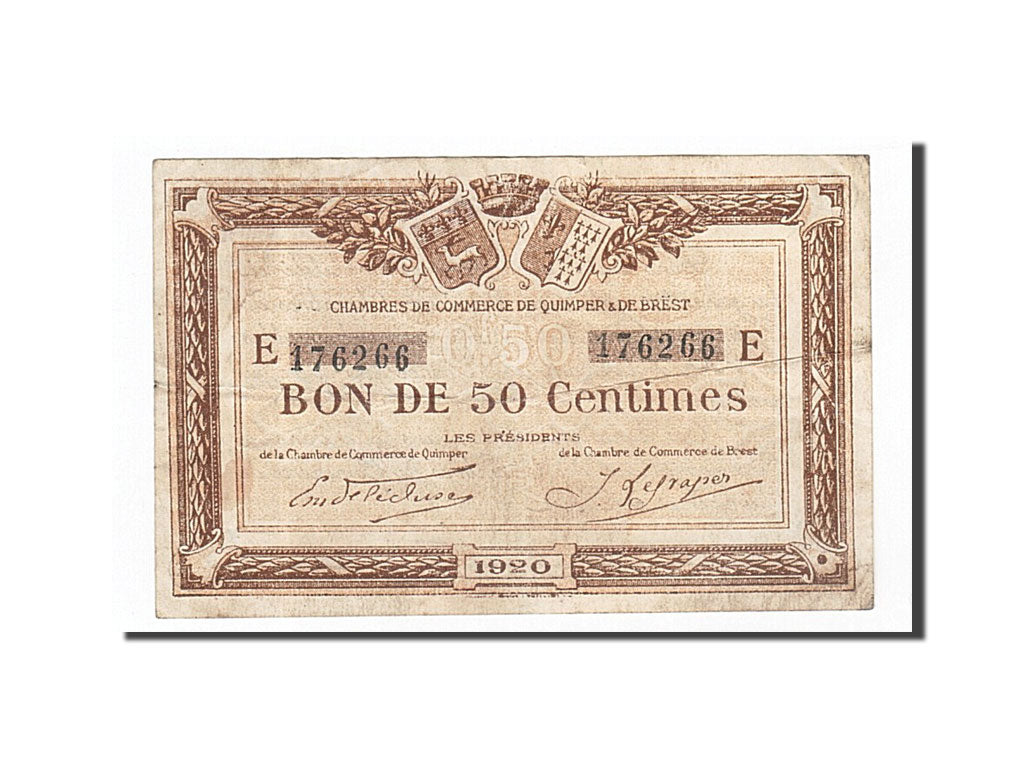 Banknote, Pirot:104-16, 50 Centimes, 1920, France, EF(40-45), Quimper et Brest