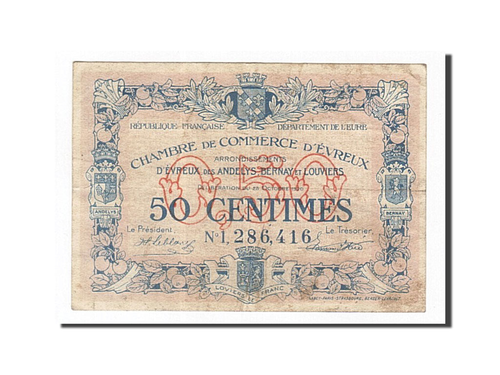 Biljet, Pirot:57-18, 50 Centimes, 1920, Frankrijk, TB+, Evreux