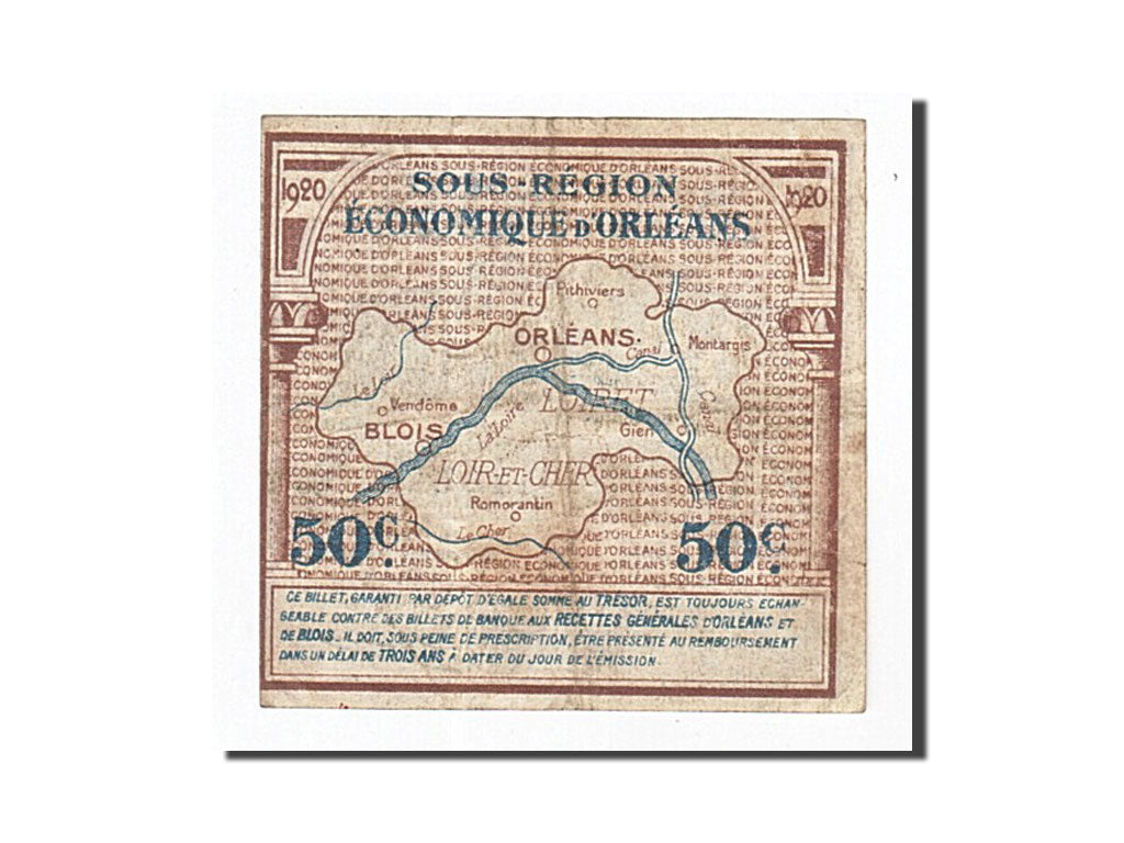 Billete, 50 Centimes, Pirot:95-1, 1920, Francia, BC+, Orléans et Blois