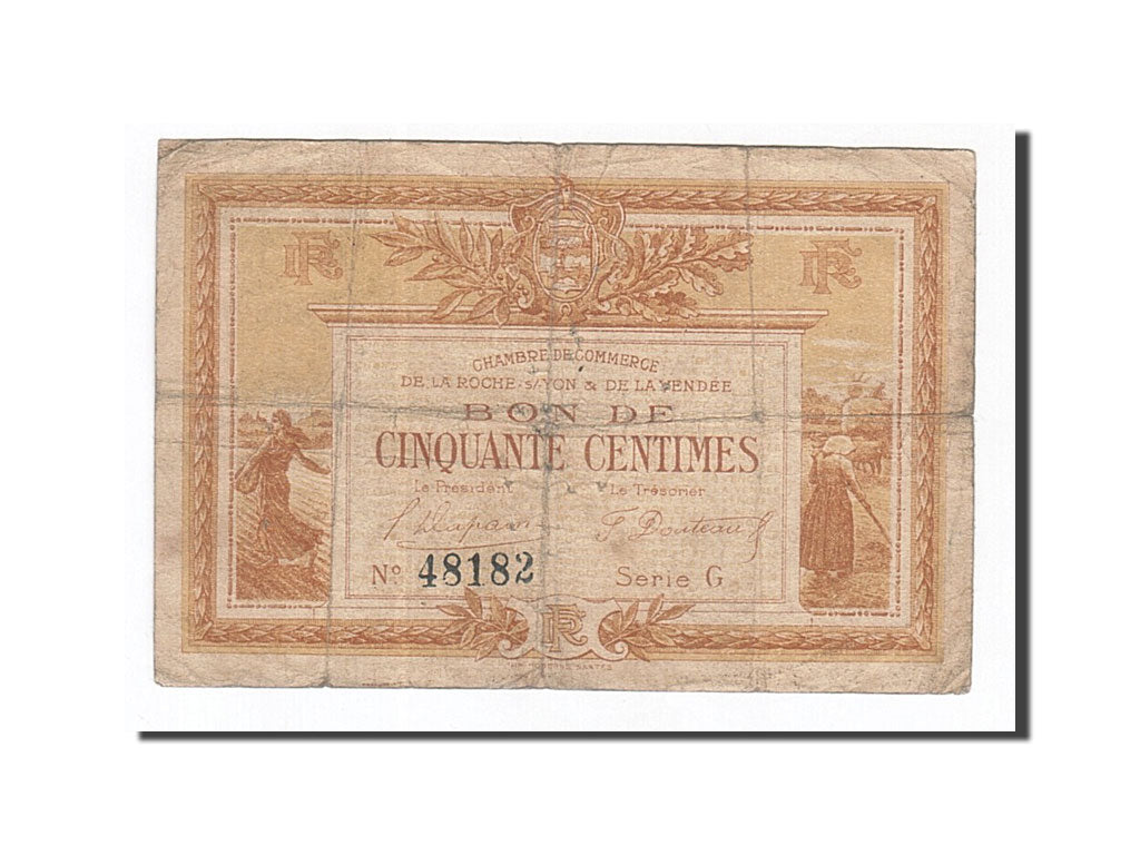 Billete, 50 Centimes, Pirot:65-14, 1915, Francia, BC, La Roche-sur-Yon
