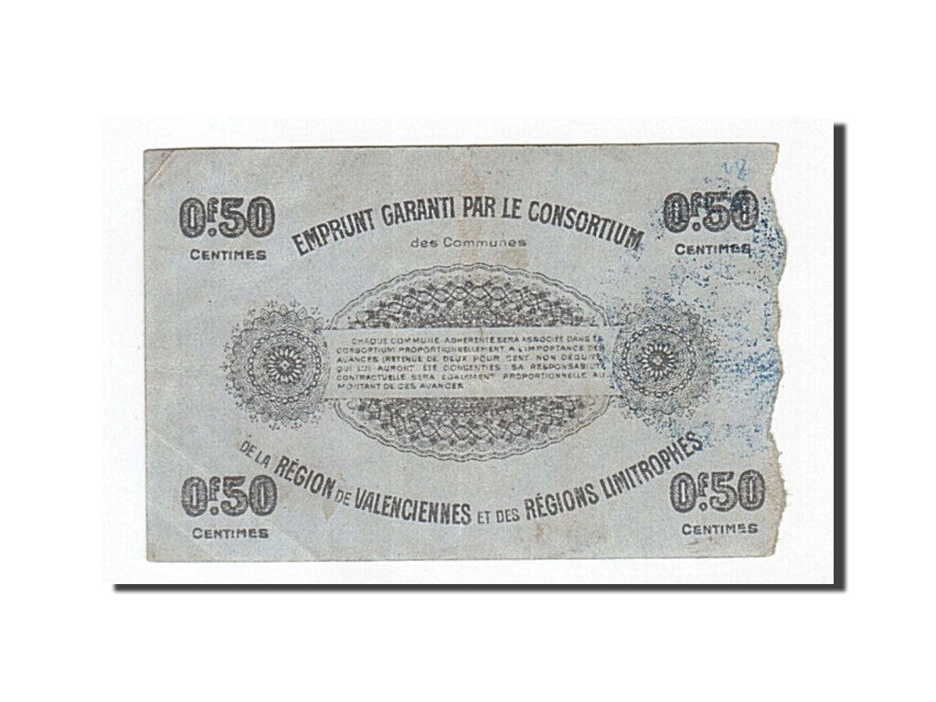 Banknote, Pirot:59-2564, 50 Centimes, 1916, France, EF(40-45), Valenciennes