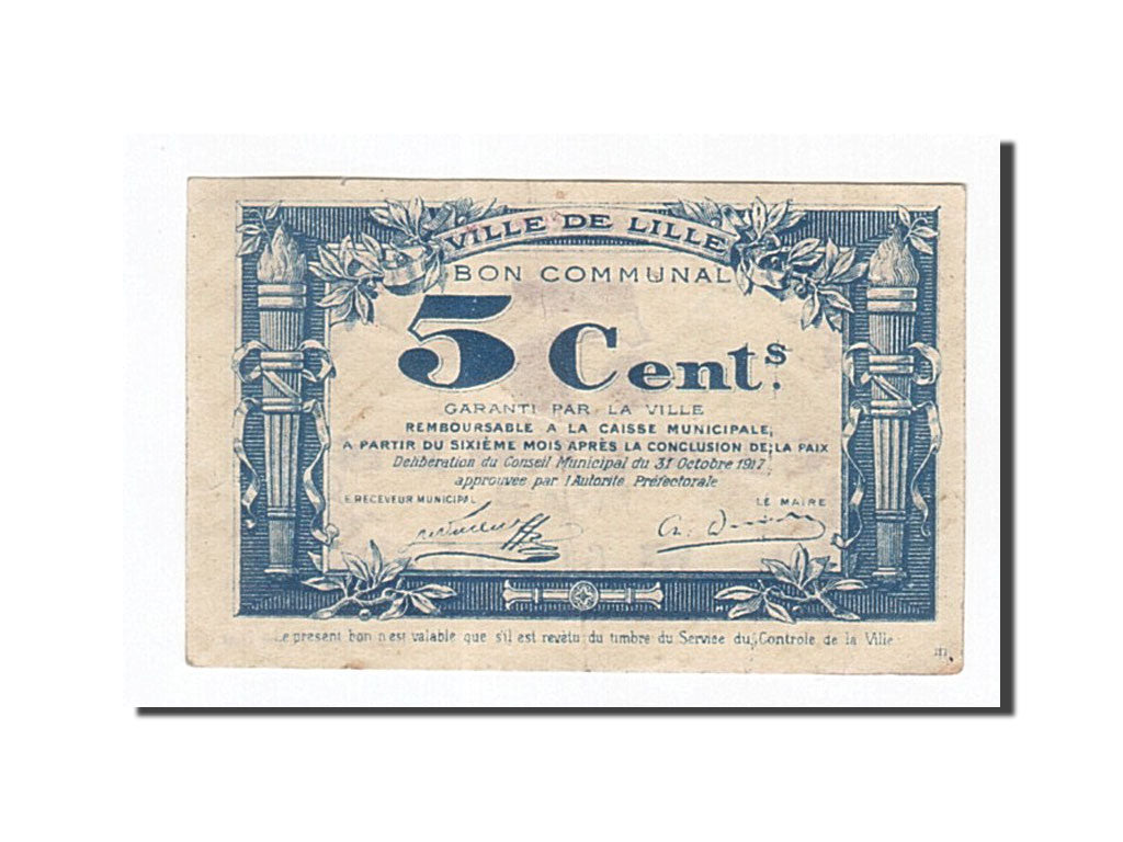 Banknot, Francja, Lille, 5 Centimes, 1917, AU(50-53), Pirot:59-1630
