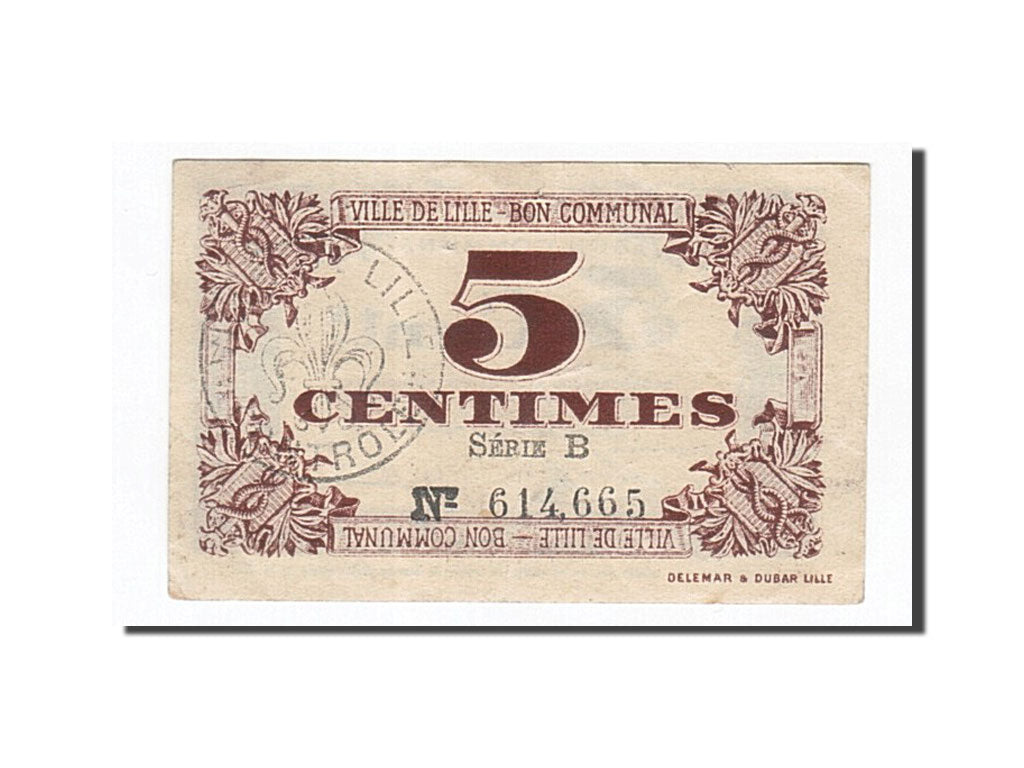 Banknot, Francja, Lille, 5 Centimes, 1917, AU(50-53), Pirot:59-1630