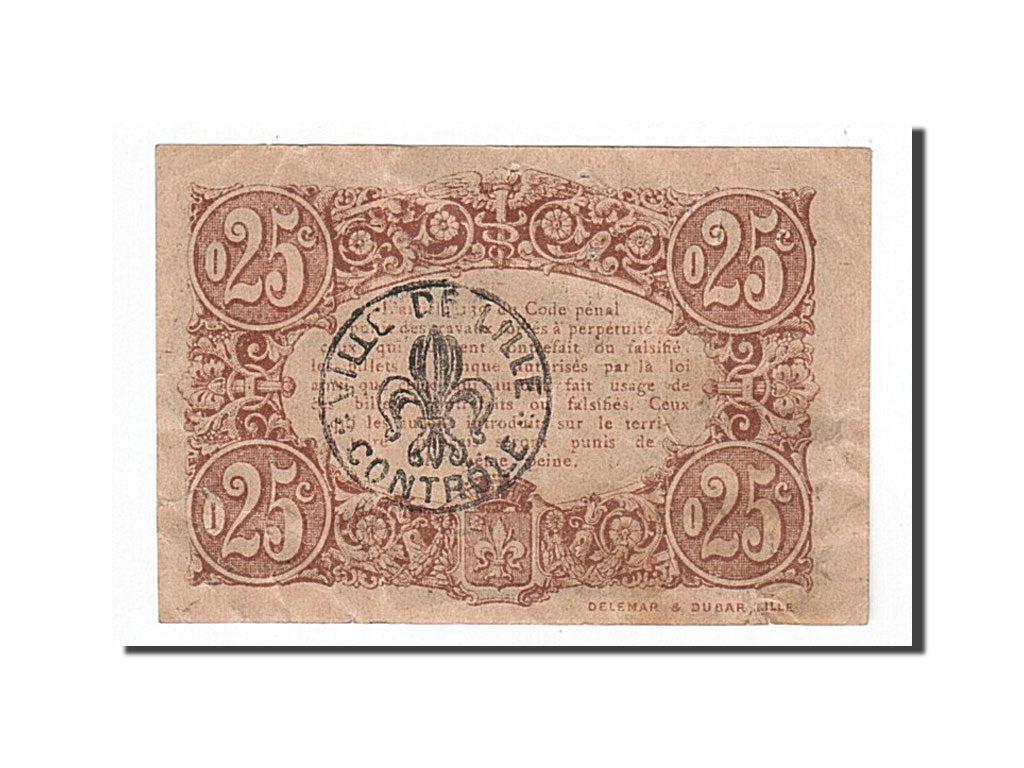 Banconote, Pirot:59-1621, BB, Lille, 25 Centimes, 1917, Francia