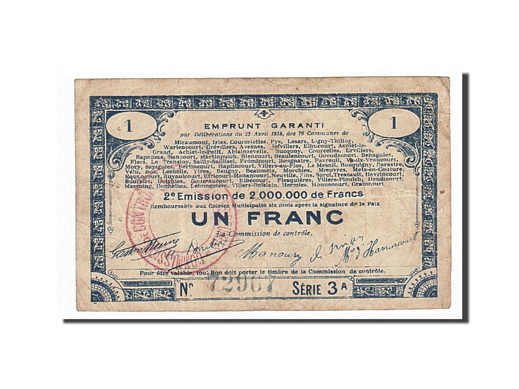 Billete, 1 Franc, Pirot:62-70, 1915, Francia, MBC, 70 Communes