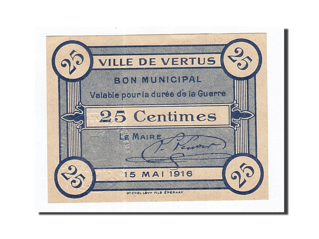 Biljet, Pirot:51-53, 25 Centimes, 1916, Frankrijk, SPL, Vertus