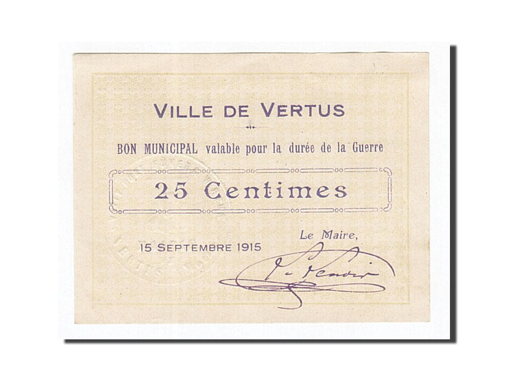 Geldschein, Frankreich, Vertus, 25 Centimes, 1915, UNZ-, Pirot:51-50