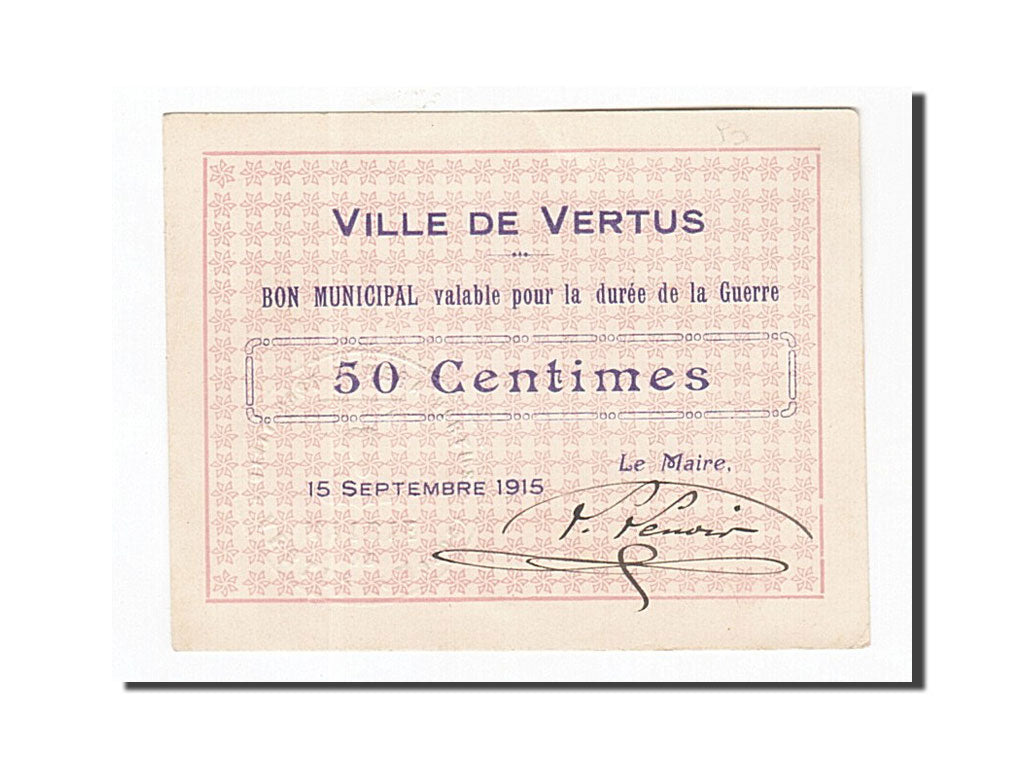 Geldschein, Frankreich, Vertus, 50 Centimes, 1915, UNZ-, Pirot:51-51