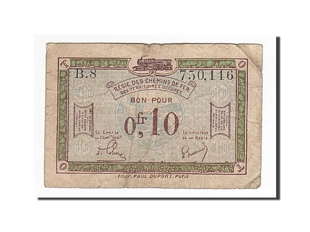 Billete, 10 Centimes, Pirot:135-2, Francia, BC+, Régie des chemins de Fer