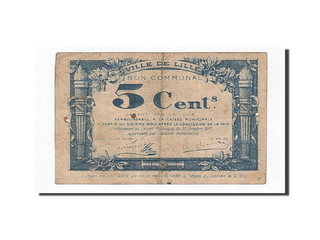 Banconote, Pirot:59-1630, MB, Lille, 5 Centimes, 1917, Francia