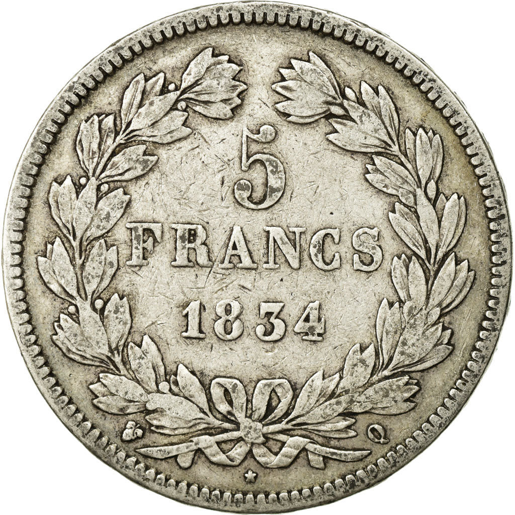 Coin, France, Louis-Philippe, 5 Francs, 1834, Perpignan, VF(20-25), Silver