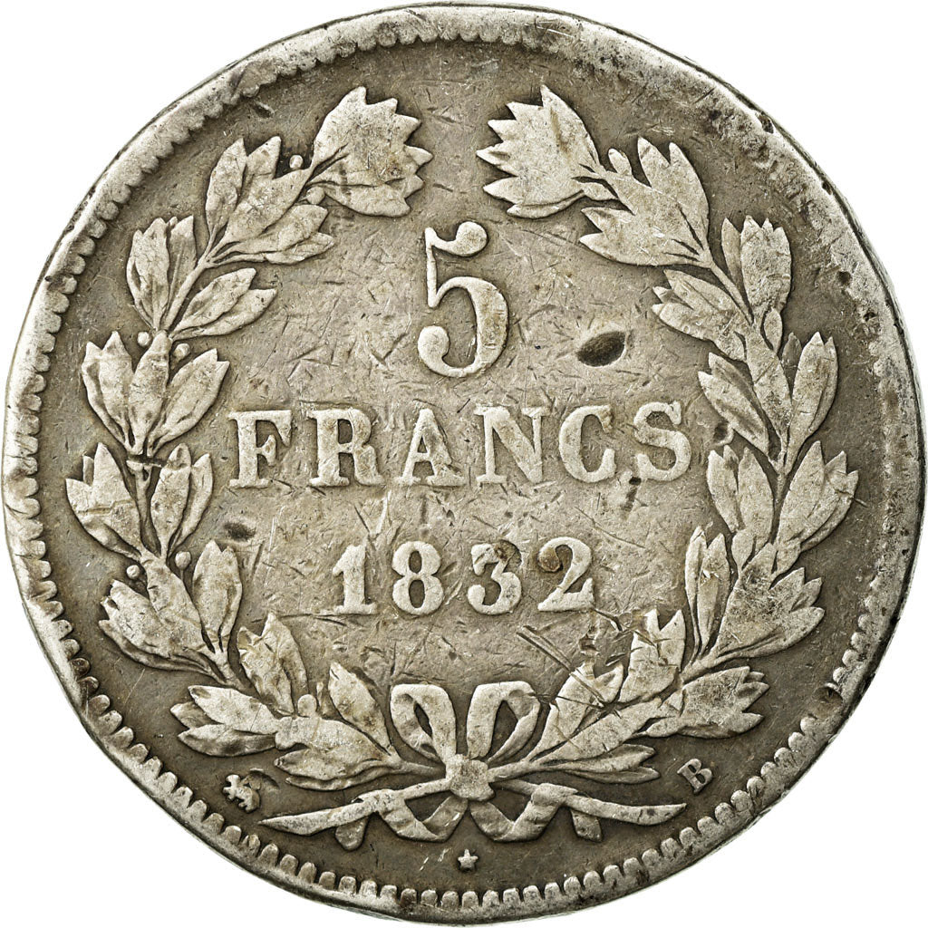 Coin, France, Louis-Philippe, 5 Francs, 1832, Rouen, VF(20-25), Silver, KM:749.2