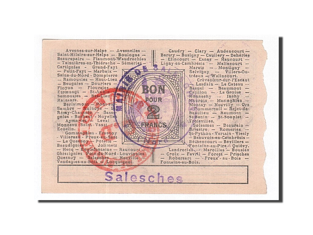 Billet, France, Avesnes, 2 Francs, 1916, NEUF, Pirot:59-208