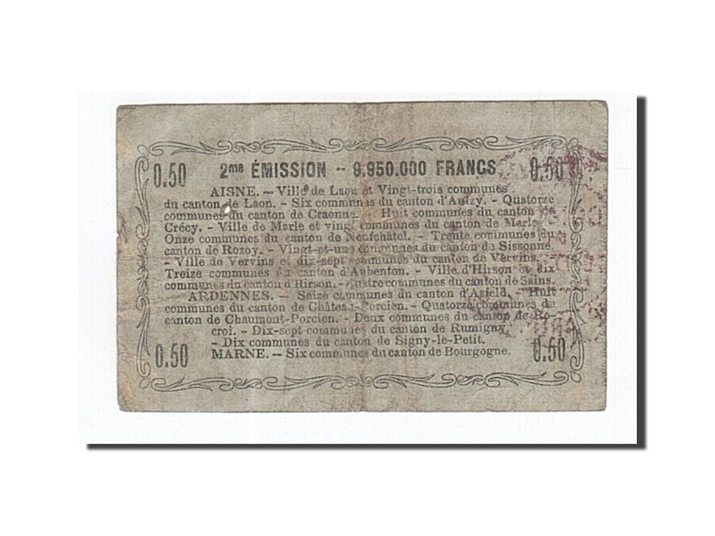 Banknote, Pirot:02-1308, 50 Centimes, 1916, France, VF(30-35), Laon