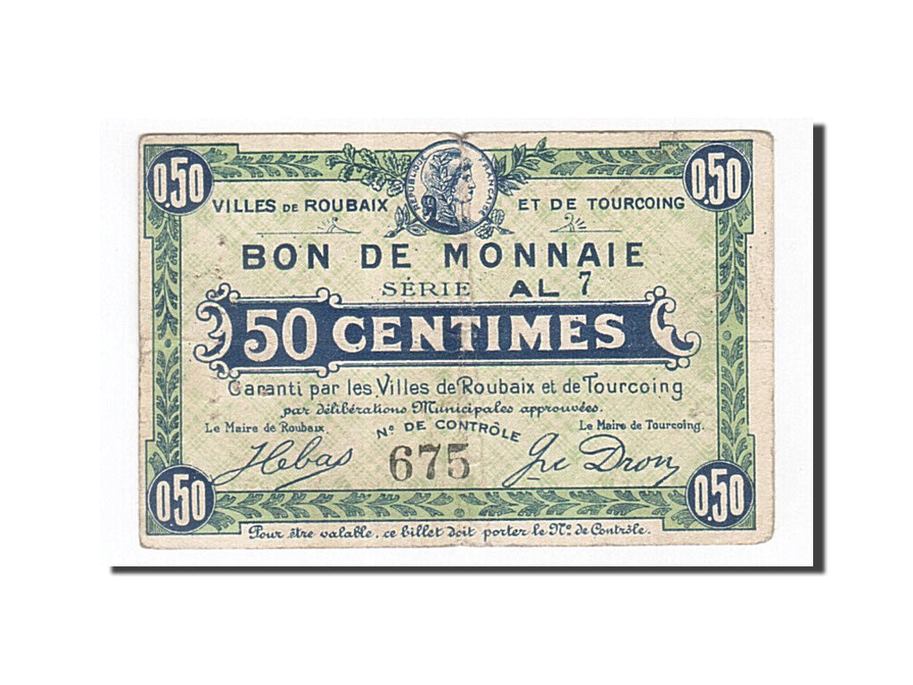 Biljet, Pirot:59-2050, 50 Centimes, Frankrijk, TB+, Roubaix et Tourcoing