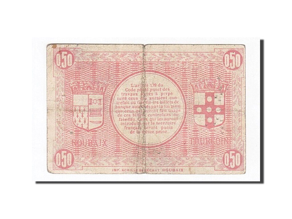 Biljet, Pirot:59-2050, 50 Centimes, Frankrijk, TB+, Roubaix et Tourcoing