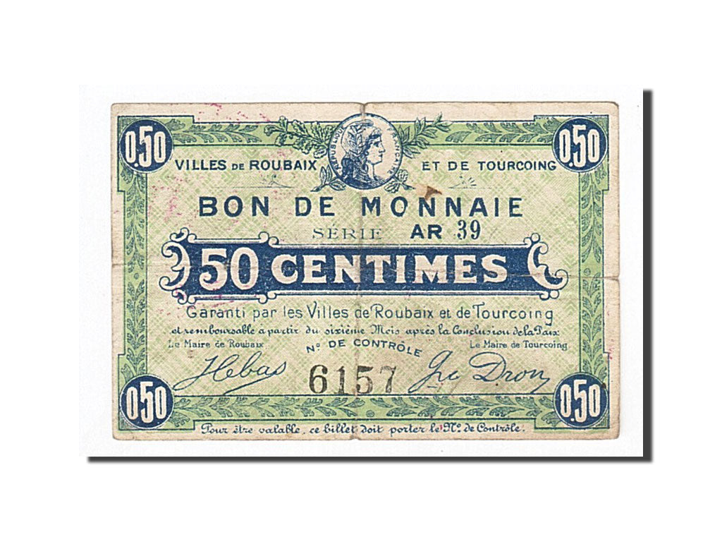 Biljet, Pirot:59-2053, 50 Centimes, Frankrijk, TB+, Roubaix et Tourcoing