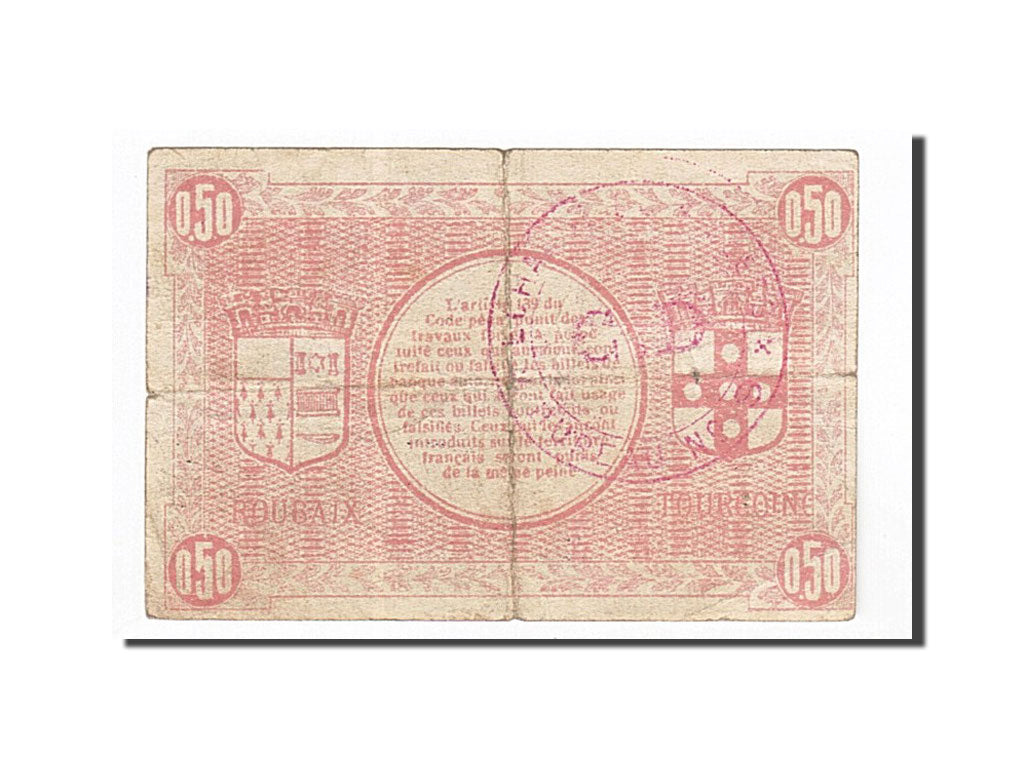 Biljet, Pirot:59-2053, 50 Centimes, Frankrijk, TB+, Roubaix et Tourcoing