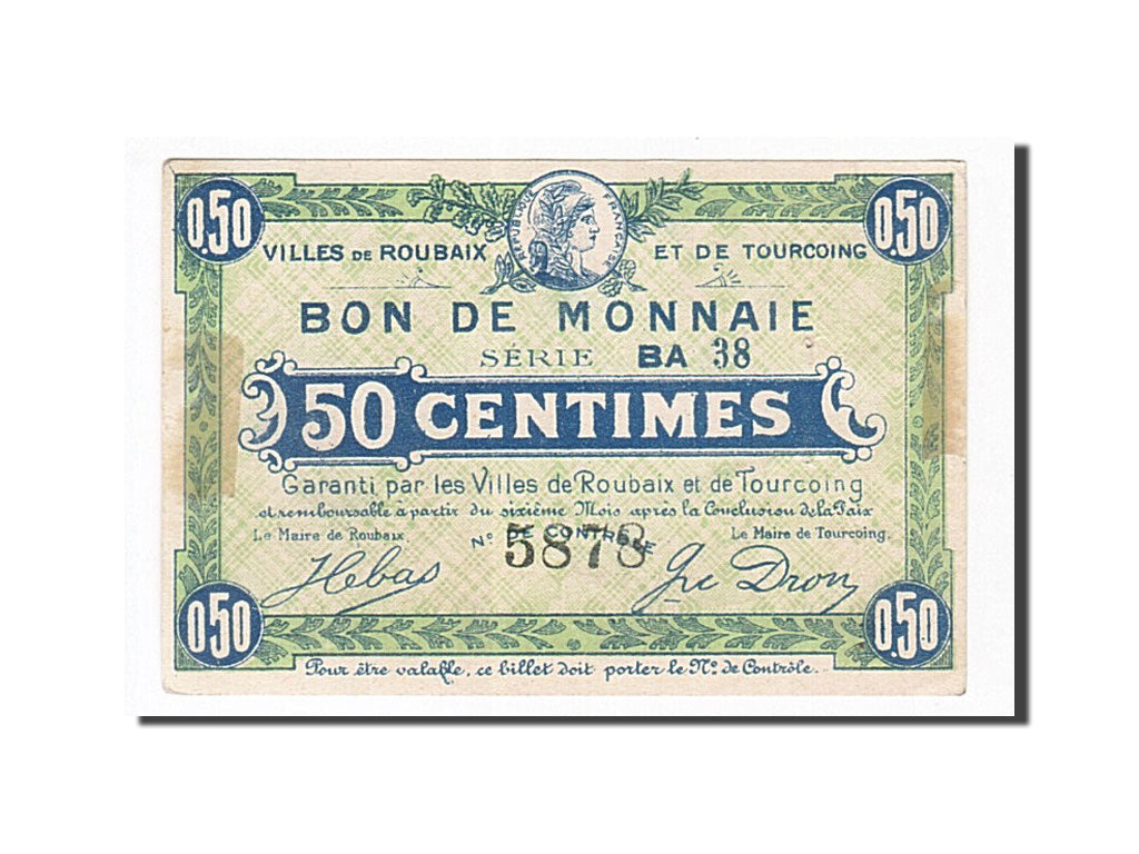 Biljet, Pirot:59-2053, 50 Centimes, Frankrijk, TTB+, Roubaix et Tourcoing