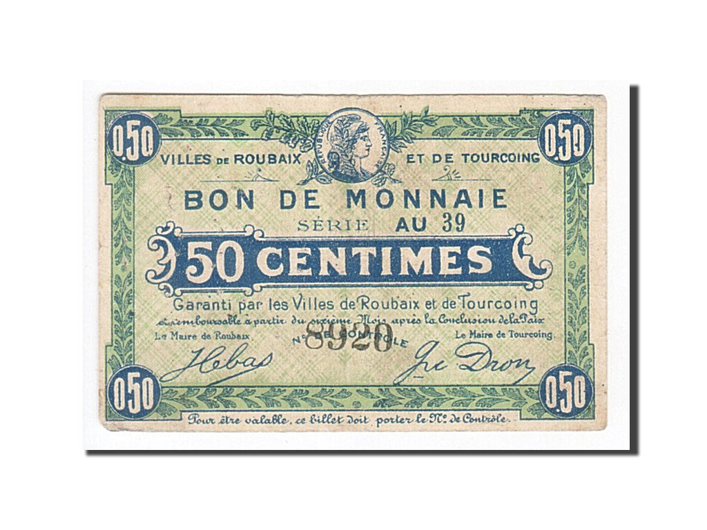 Biljet, Pirot:59-2053, 50 Centimes, Frankrijk, TTB, Roubaix et Tourcoing