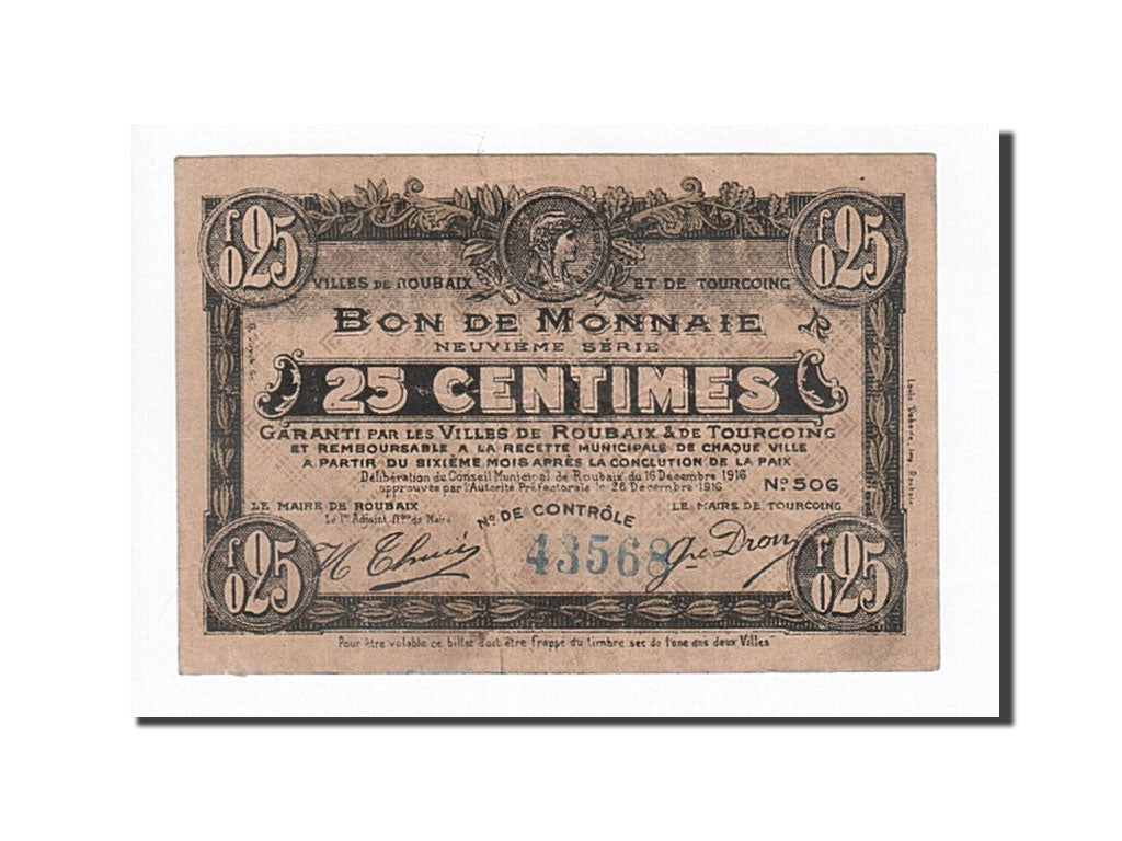 Biljet, Pirot:59-2128, 25 Centimes, 1916, Frankrijk, TTB, Roubaix et Tourcoing