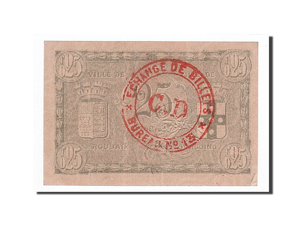 Biljet, Pirot:59-2128, 25 Centimes, 1916, Frankrijk, SUP, Roubaix et Tourcoing