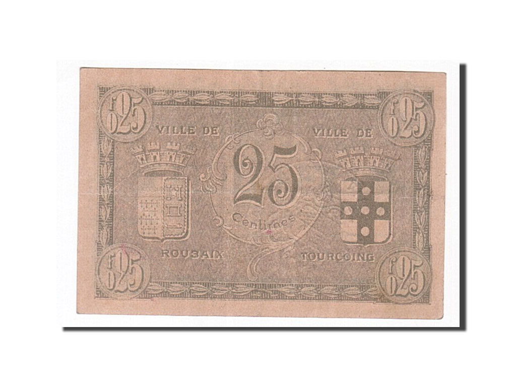 Billete, 25 Centimes, Pirot:59-2151, 1917, Francia, MBC+, Roubaix et Tourcoing
