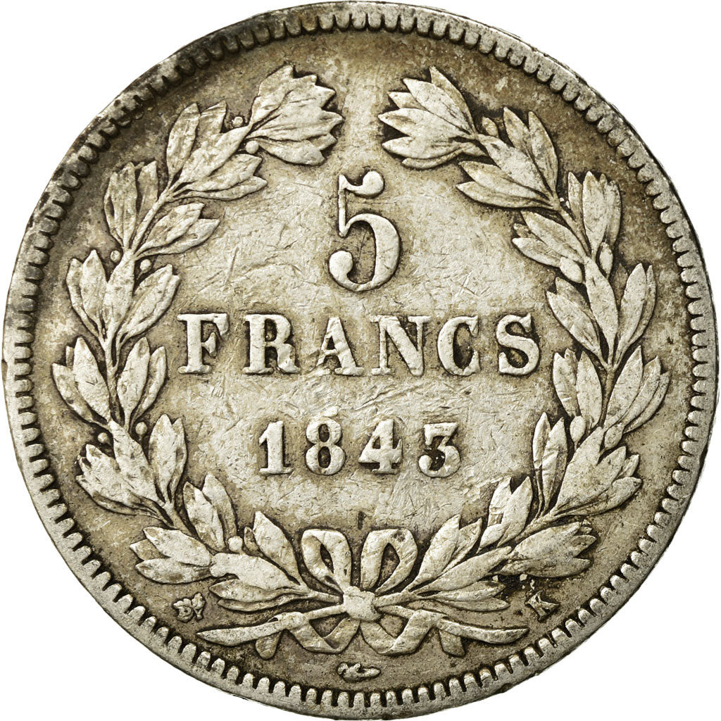 Moneta, Francia, Louis-Philippe, 5 Francs, 1843, Bordeaux, MB, Argento